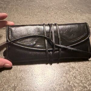 Cole Haan Black Leather Jewelry Case Travel Roll EUC Wrap Closure